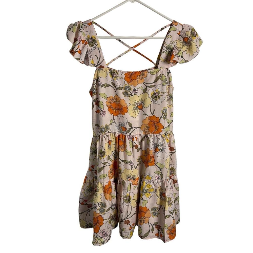 BOG Collective Lottie‎ & Holly Floral Mini Dress Blush Pink Rust Fit N Flare Med